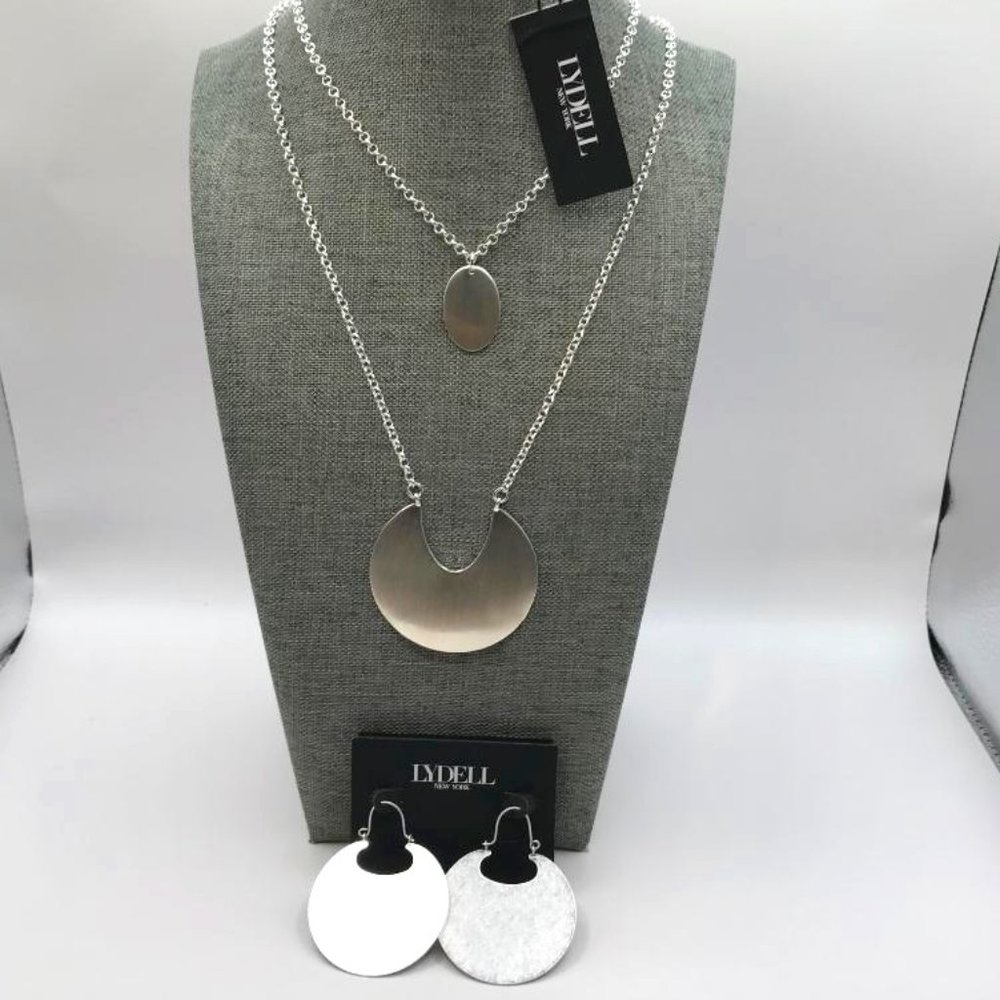 Lydell Silver-Tone Double Layer Necklace Paired With Lydell Earrings